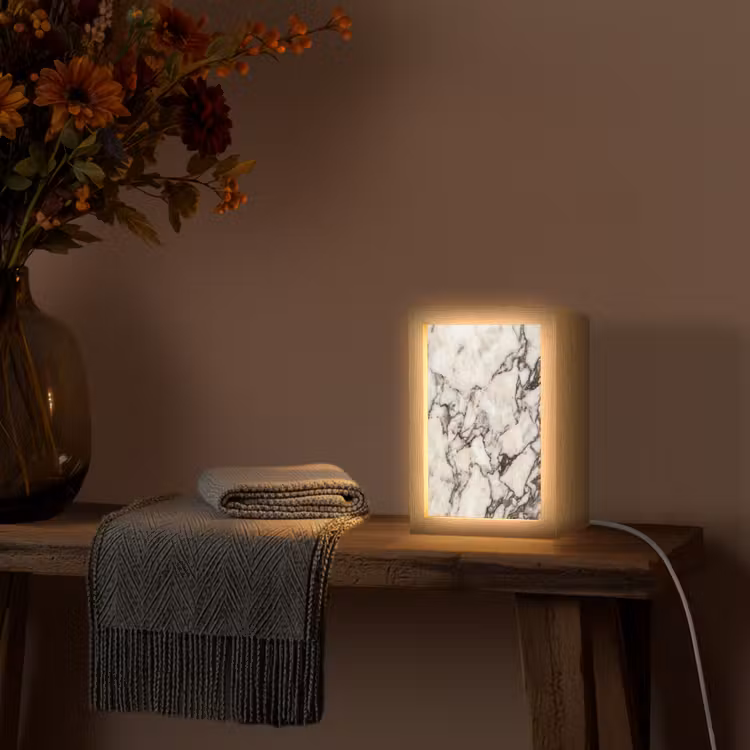 Marmer - Textuur - Abstract - Wit - Bruin Light Box met kabel (Tafellamp) klein -sfeer4