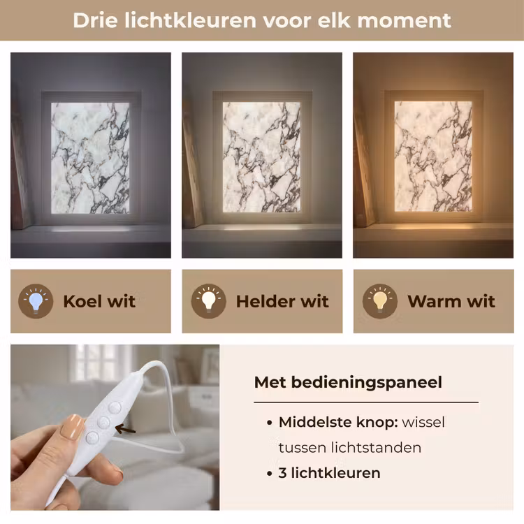 Marmer - Textuur - Abstract - Wit - Bruin Light Box met kabel (Tafellamp) klein -USP_lichtkleurNL