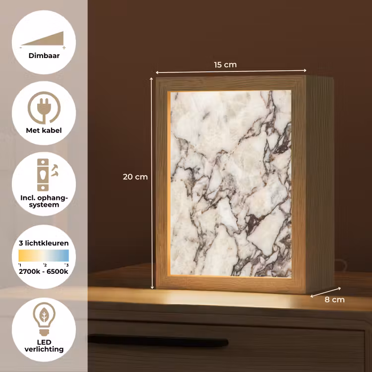 Marmer - Textuur - Abstract - Wit - Bruin Light Box met kabel (Tafellamp) klein -USP_NL