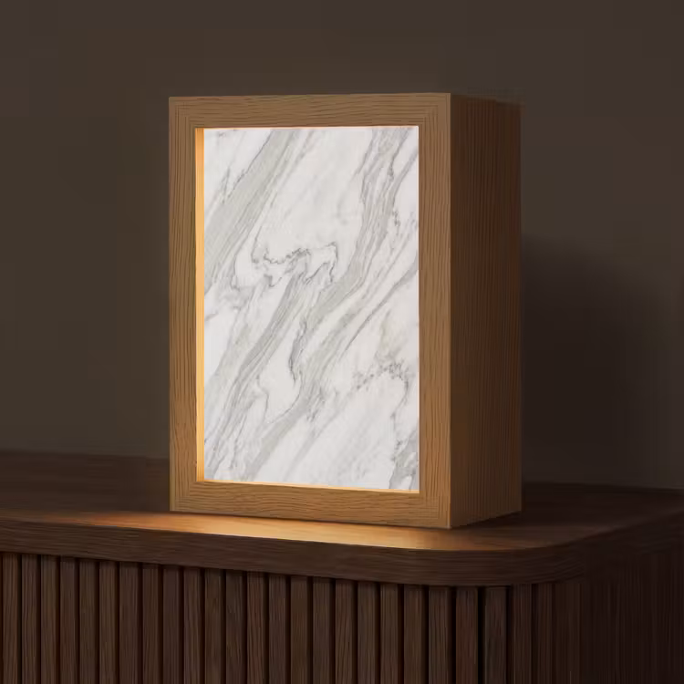 Marmer - Wit - Grijs - Structuur - Modern Light Box met kabel (Tafellamp) klein -z3d_website