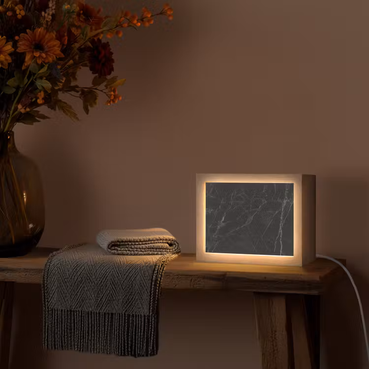 Marmer - Zwart Light Box met kabel (Tafellamp) klein -sfeer4