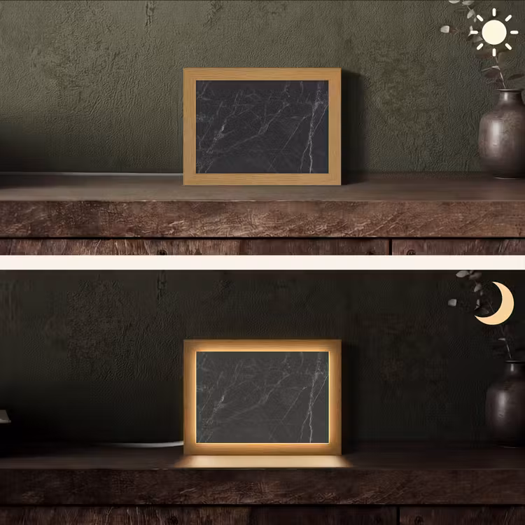Marmer - Zwart Light Box met kabel (Tafellamp) klein -sfeer3