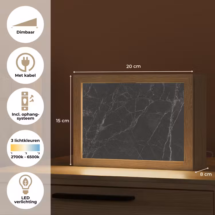 Marmer - Zwart Light Box met kabel (Tafellamp) klein -USP_NL