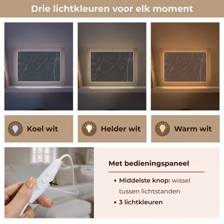 Marmer - Zwart Light Box met kabel (Tafellamp) klein -USP_lichtkleurNL