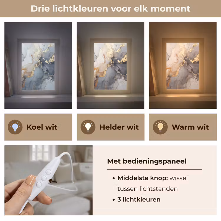 Marmer - Zwart - Goud - Wit Light Box met kabel (Tafellamp) klein -USP_lichtkleurNL