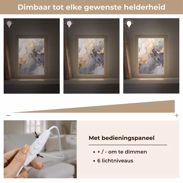 Marmer - Zwart - Goud - Wit Light Box met kabel (Tafellamp) klein -USP_dimbaarNL