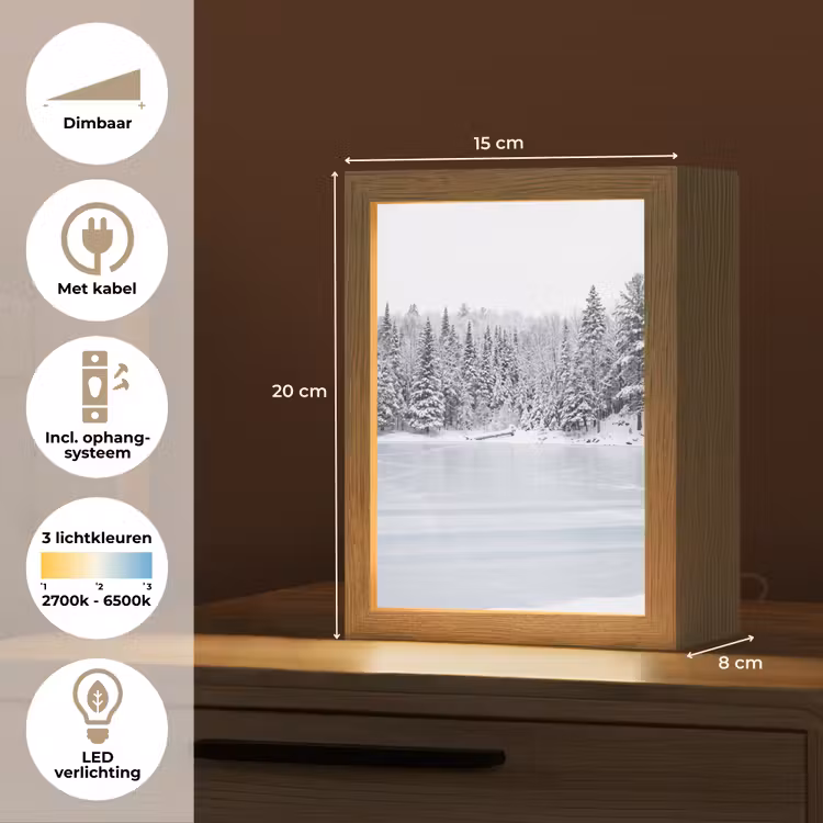 Meer - Dennen - IJs - Winter - Rustgevend Light Box met kabel (Tafellamp) klein -USP_NL