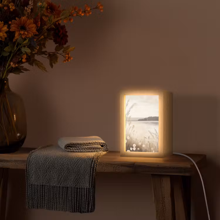 Meer - Water - Natuur - Beige Light Box met kabel (Tafellamp) klein -sfeer4