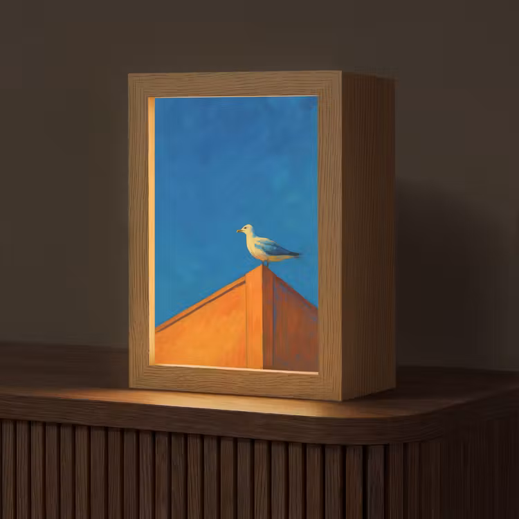 Meeuw - Gebouw - Lucht - Geschilderd Light Box met kabel (Tafellamp) klein -z3d_website
