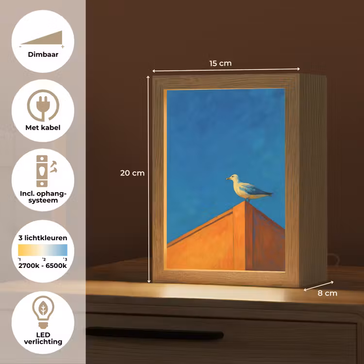 Meeuw - Gebouw - Lucht - Geschilderd Light Box met kabel (Tafellamp) klein -USP_NL