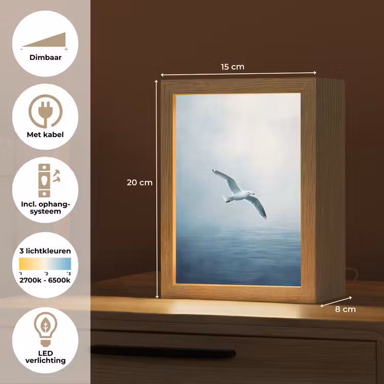 Meeuw - Wit - Zee - Mistig Light Box met kabel (Tafellamp) klein -USP_NL