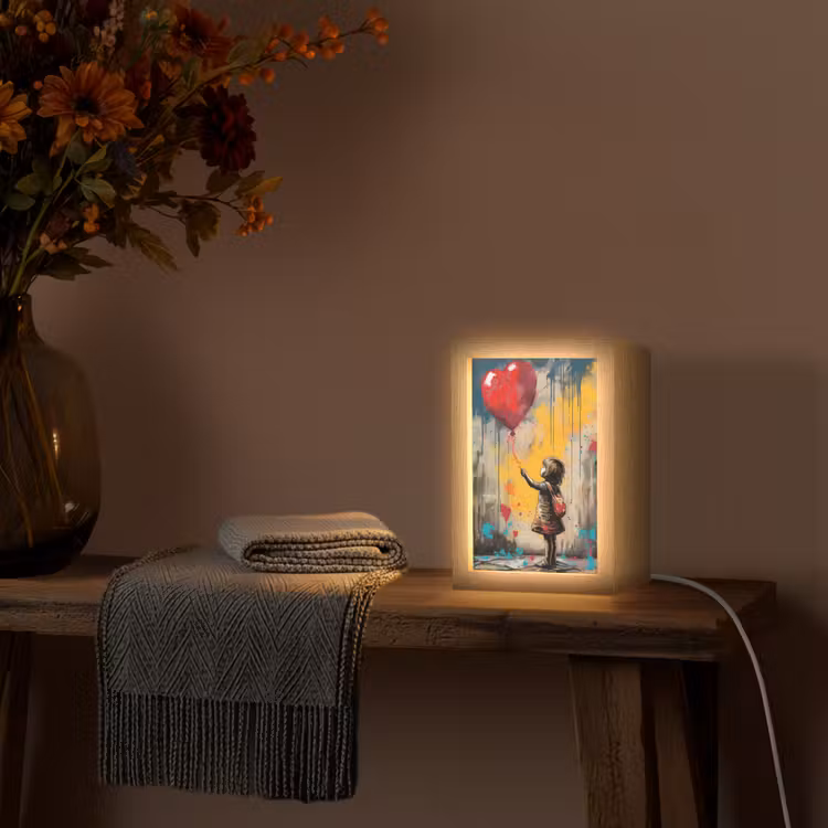 Meisje - Ballon - Hart - Graffiti Light Box met kabel (Tafellamp) klein -sfeer4