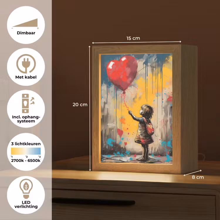 Meisje - Ballon - Hart - Graffiti Light Box met kabel (Tafellamp) klein -USP_NL