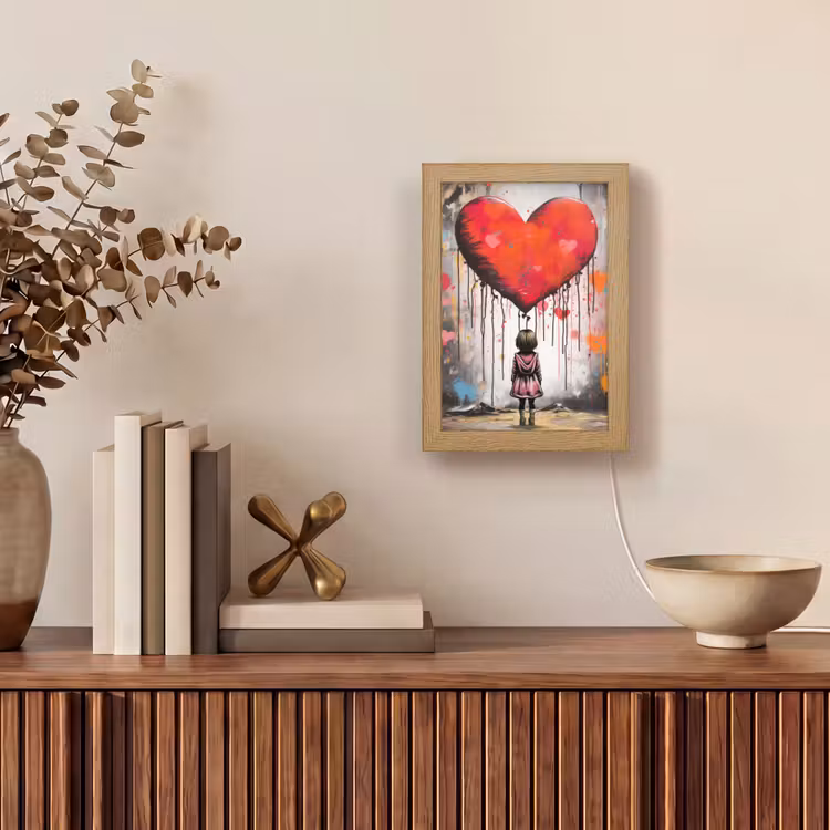 Meisje - Hart - Graffiti - Kunst - Kleuren - Rood Light Box met kabel (Tafellamp) klein -sfeer2