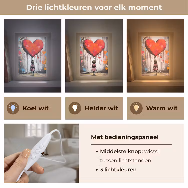 Meisje - Hart - Graffiti - Kunst - Kleuren - Rood Light Box met kabel (Tafellamp) klein -USP_lichtkleurNL
