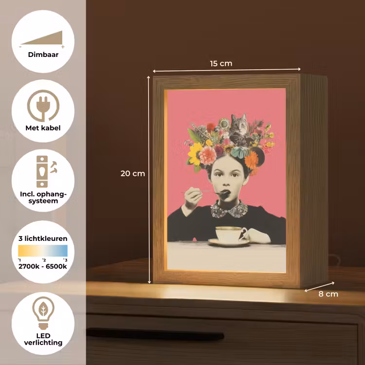 Meisje - Kopje - Bloemen - Roze Light Box met kabel (Tafellamp) klein -USP_NL