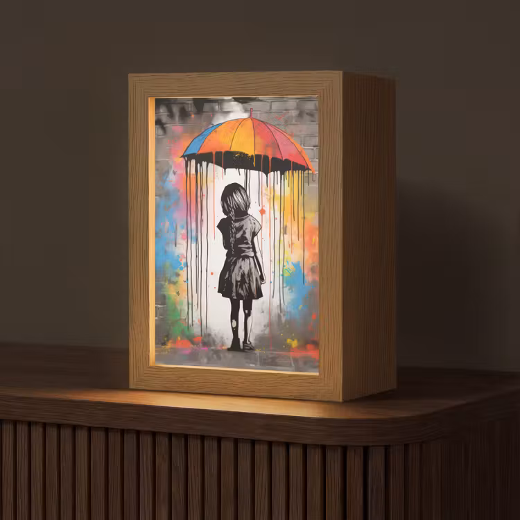 Meisje - Kunst - Paraplu - Graffiti - Kleuren - Muur Light Box met kabel (Tafellamp) klein -z3d_website