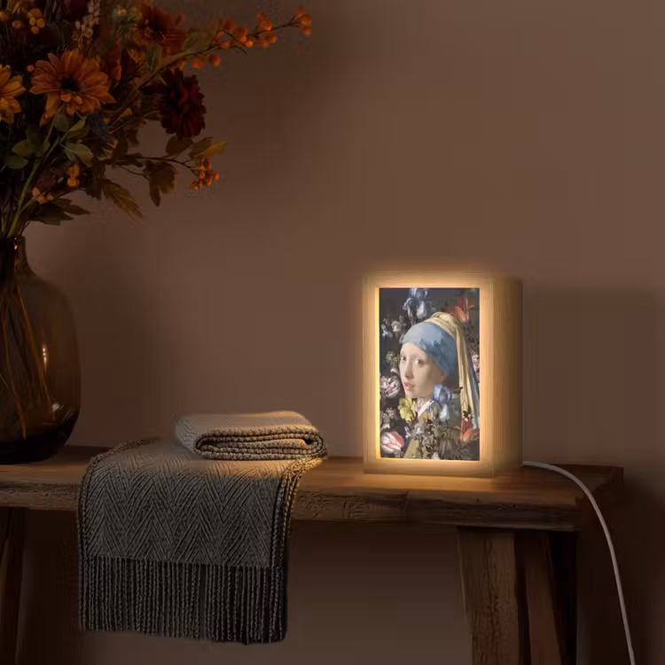 Meisje met de parel - Johannes Vermeer - Bloemen Light Box met kabel (Tafellamp) klein -sfeer4
