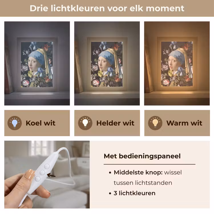 Meisje met de parel - Johannes Vermeer - Bloemen Light Box met kabel (Tafellamp) klein -USP_lichtkleurNL