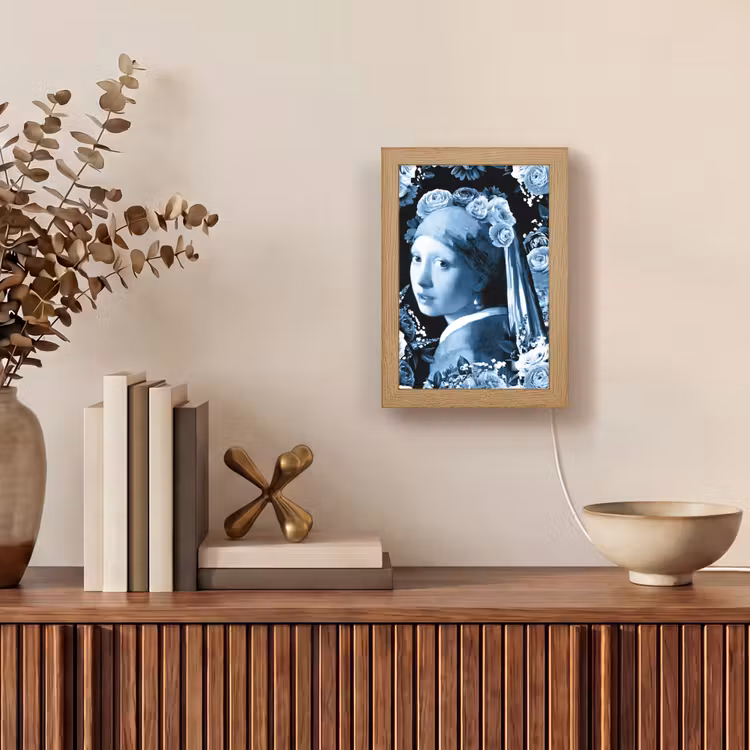 Meisje met de parel - Johannes Vermeer - Delfts blauw Light Box met kabel (Tafellamp) klein -sfeer2