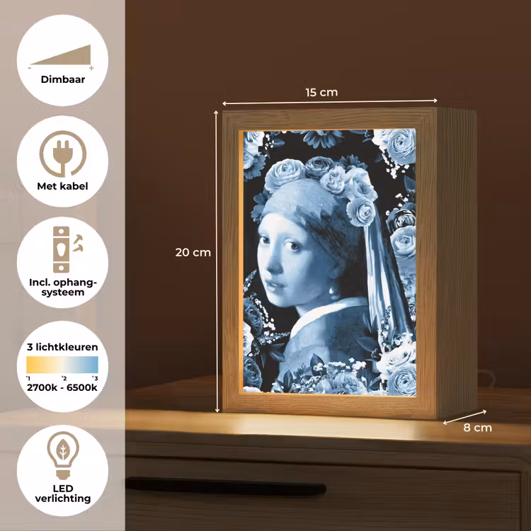 Meisje met de parel - Johannes Vermeer - Delfts blauw Light Box met kabel (Tafellamp) klein -USP_NL