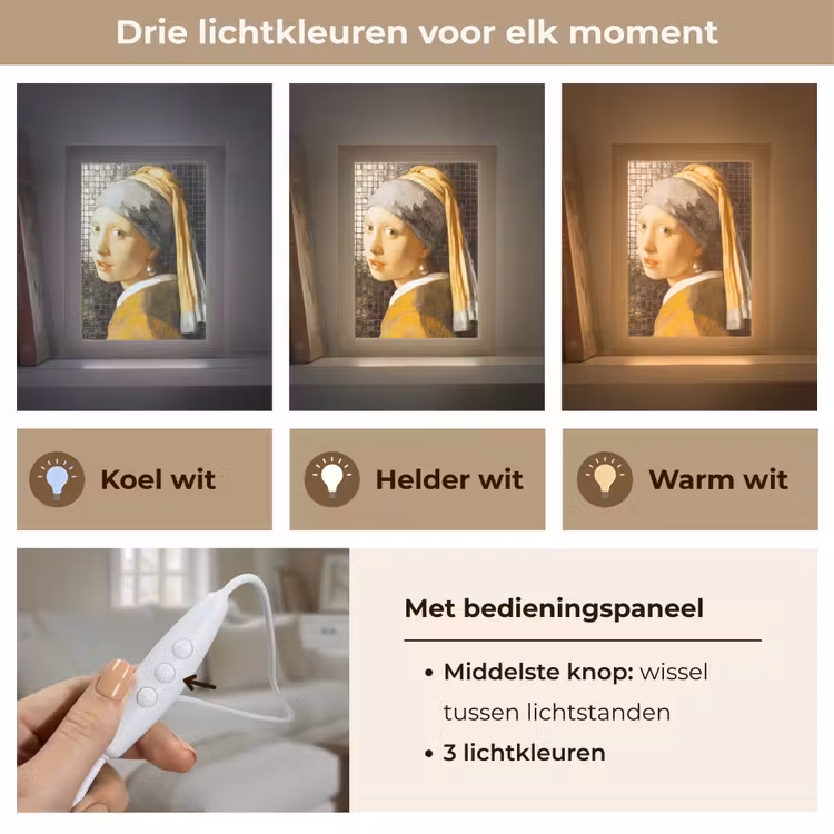 Meisje met de parel - Johannes Vermeer - Mozaïek Light Box met kabel (Tafellamp) klein -USP_lichtkleurNL