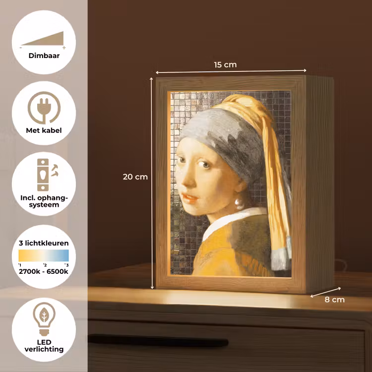Meisje met de parel - Johannes Vermeer - Mozaïek Light Box met kabel (Tafellamp) klein -USP_NL