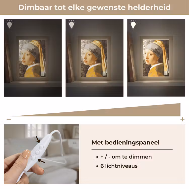 Meisje met de parel - Johannes Vermeer - Mozaïek Light Box met kabel (Tafellamp) klein -USP_dimbaarNL