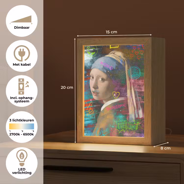 Meisje met de parel - Johannes Vermeer - Neon Light Box met kabel (Tafellamp) klein -USP_NL