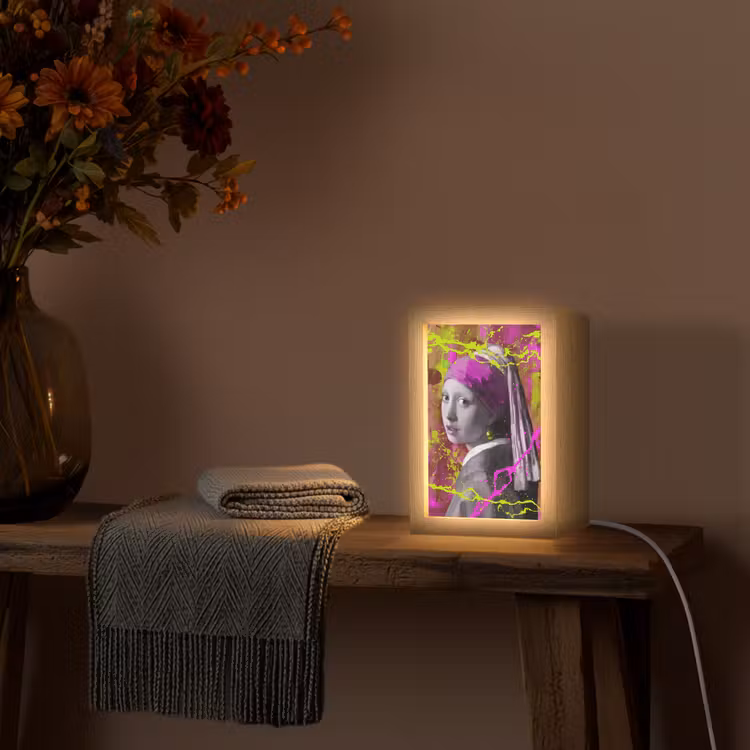Meisje met de parel - Johannes Vermeer - Neon Light Box met kabel (Tafellamp) klein -sfeer4