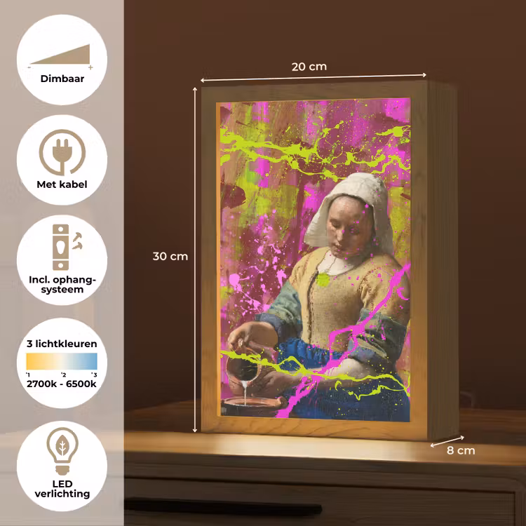 Melkmeisje - Johannes Vermeer - Neon Light Box met kabel (Tafellamp) klein -USP_NL