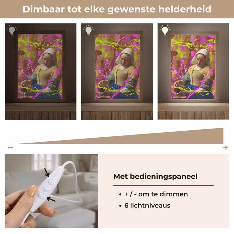 Melkmeisje - Johannes Vermeer - Neon Light Box met kabel (Tafellamp) klein -USP_dimbaarNL