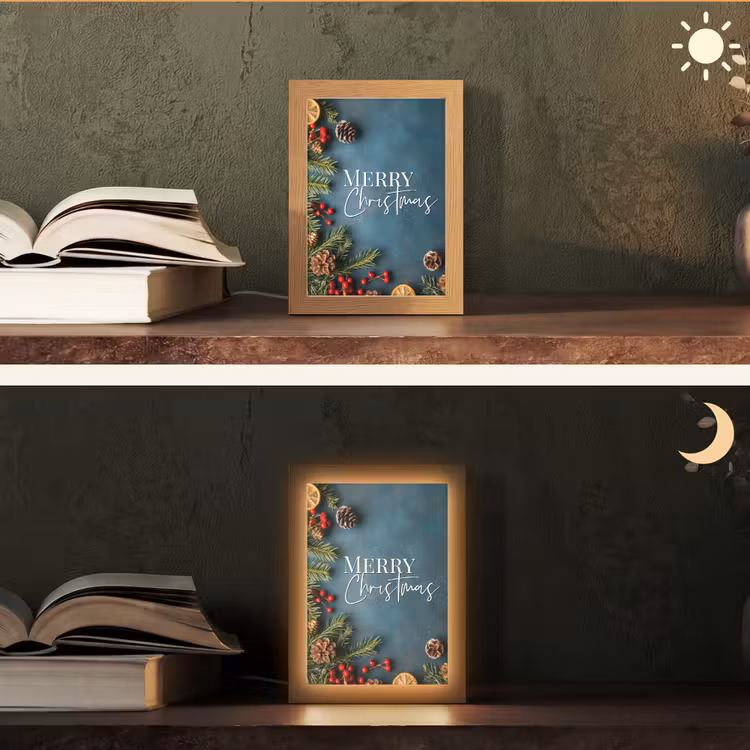 Merry Christmas - Blauw - Kerst - Winter Light Box met kabel (Tafellamp) klein -sfeer3