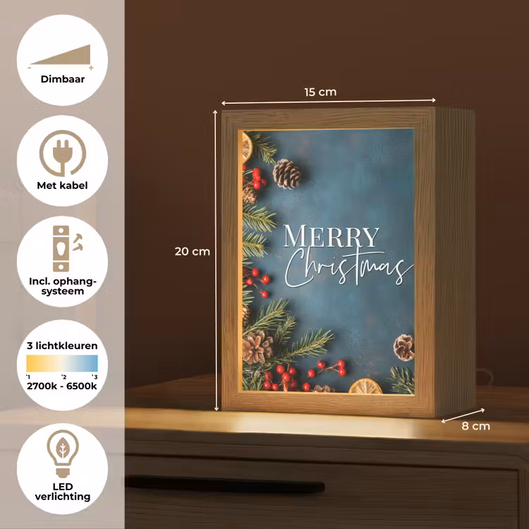 Merry Christmas - Blauw - Kerst - Winter Light Box met kabel (Tafellamp) klein -USP_NL