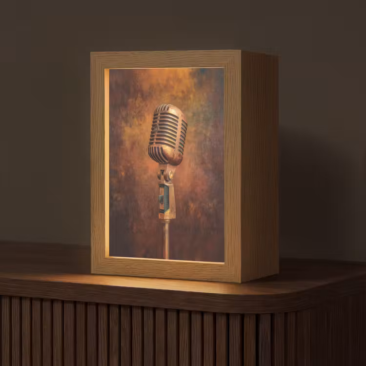 Microfoon - Bruin - Klassiek Light Box met kabel (Tafellamp) klein -z3d_website