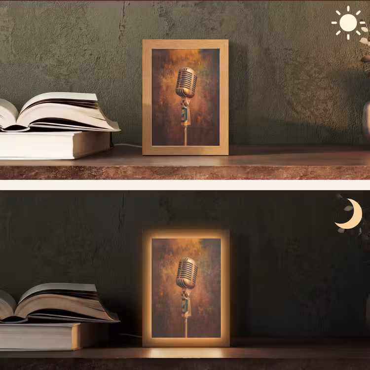 Microfoon - Bruin - Klassiek Light Box met kabel (Tafellamp) klein -sfeer3