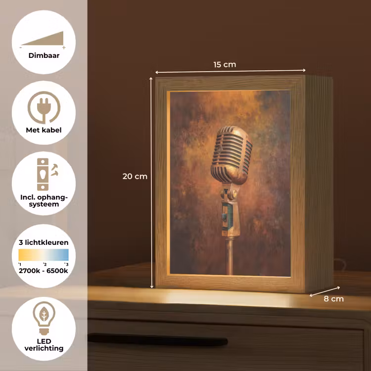 Microfoon - Bruin - Klassiek Light Box met kabel (Tafellamp) klein -USP_NL