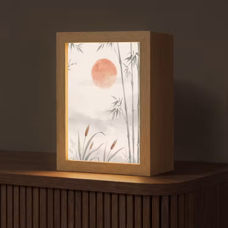 Minimalistisch - Bamboe - Groen Light Box met kabel (Tafellamp) klein -z3d_website