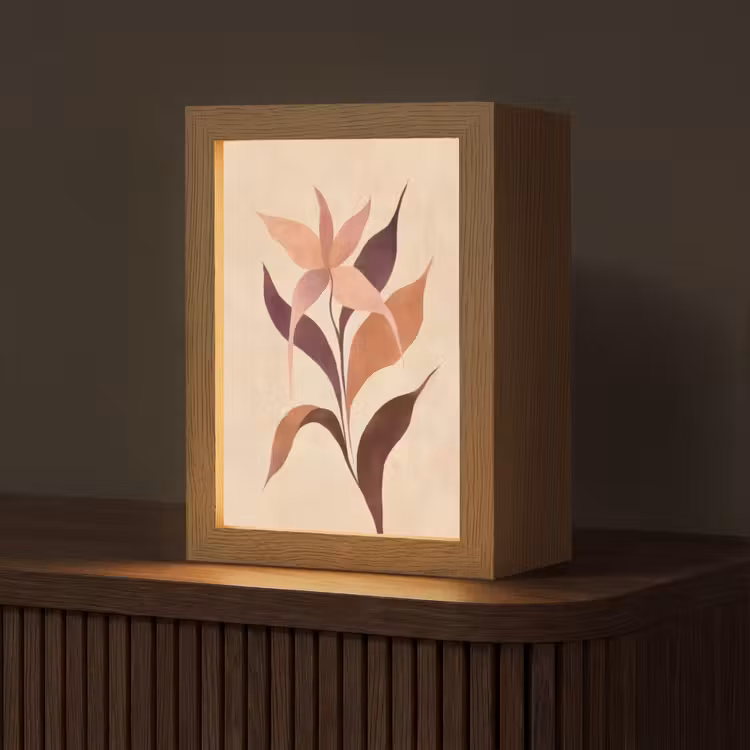 Minimalistisch - Bloem - Bladeren - Beige Light Box met kabel (Tafellamp) klein -z3d_website