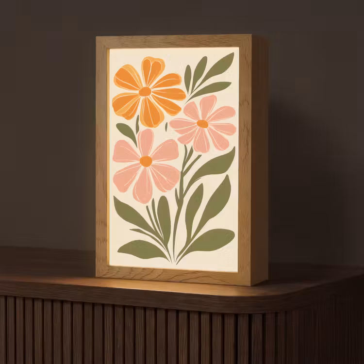 Minimalistisch - Bloemen - Bladeren - Roze Light Box met kabel (Tafellamp) klein -z3d_website