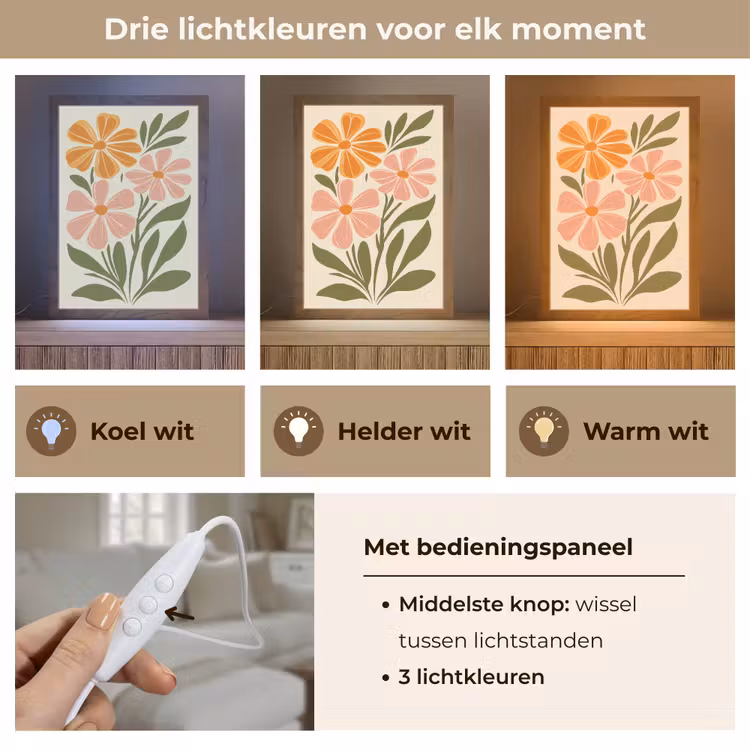 Minimalistisch - Bloemen - Bladeren - Roze Light Box met kabel (Tafellamp) klein -USP_lichtkleurNL