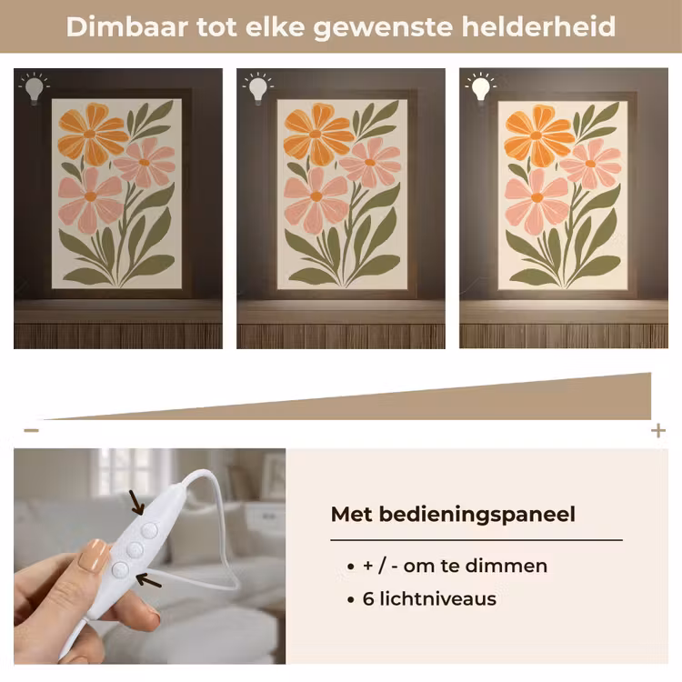 Minimalistisch - Bloemen - Bladeren - Roze Light Box met kabel (Tafellamp) klein -USP_dimbaarNL