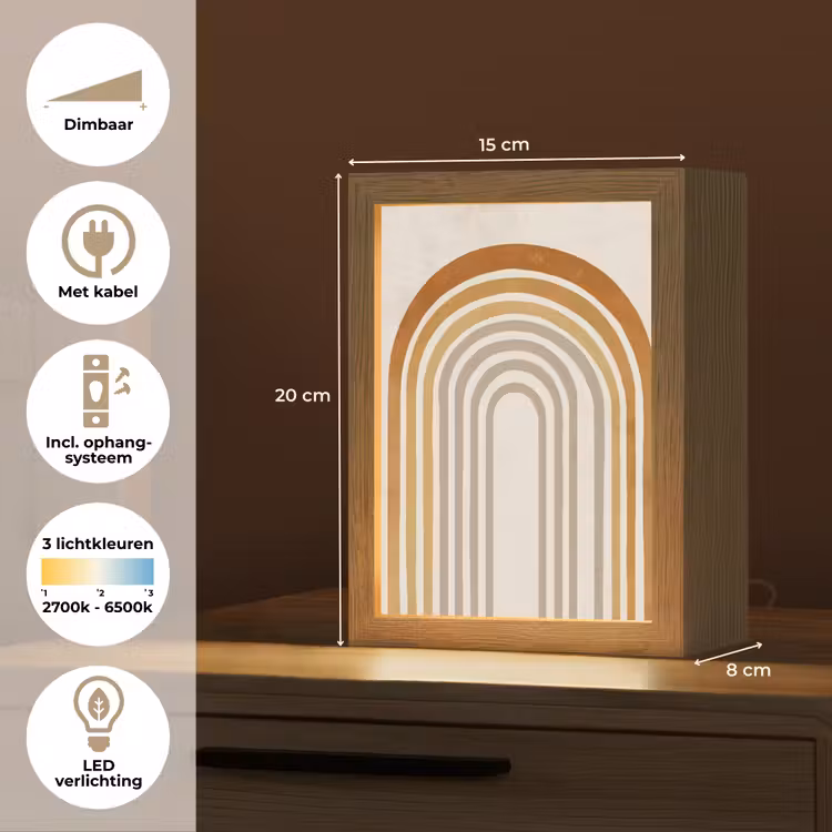 Minimalistisch - Boog - Lijnen - Beige Light Box met kabel (Tafellamp) klein -USP_NL