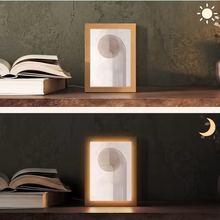 Minimalistisch - Cirkel - Lichtgrijs Light Box met kabel (Tafellamp) klein -sfeer3