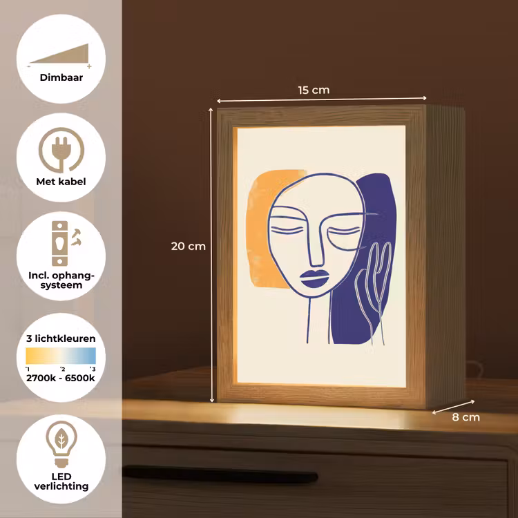 Minimalistisch - Gezicht - Hand - Oranje - Blauw Light Box met kabel (Tafellamp) klein -USP_NL
