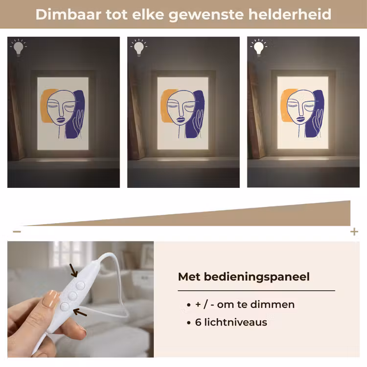Minimalistisch - Gezicht - Hand - Oranje - Blauw Light Box met kabel (Tafellamp) klein -USP_dimbaarNL