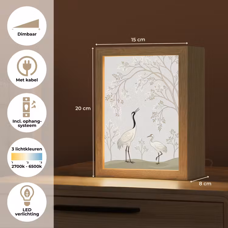 Minimalistisch - Kraanvogels - Blauw Light Box met kabel (Tafellamp) klein -USP_NL
