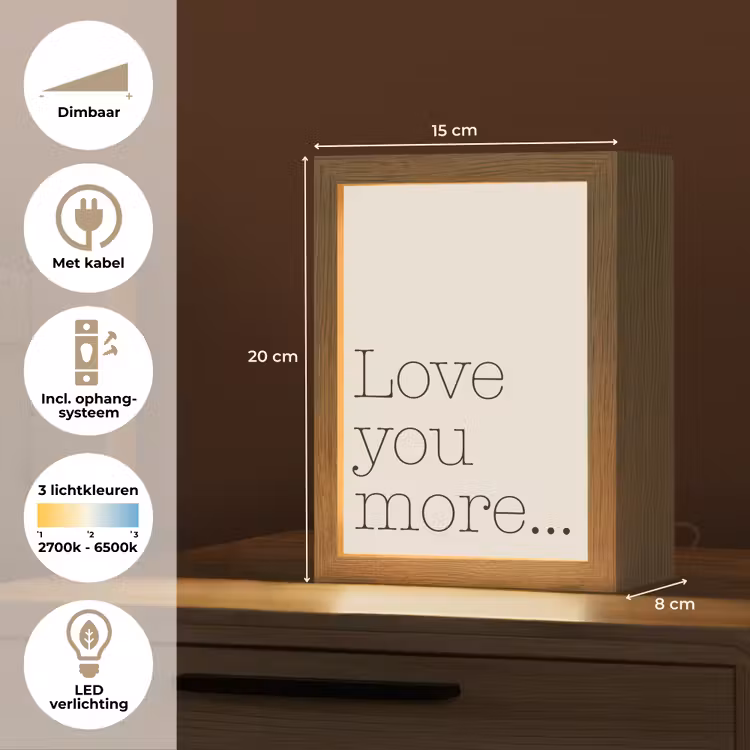 Minimalistisch - Love - Beige Light Box met kabel (Tafellamp) klein -USP_NL