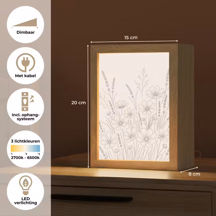 Minimalistisch - Modern - Bloemen - Beige Light Box met kabel (Tafellamp) klein -USP_NL