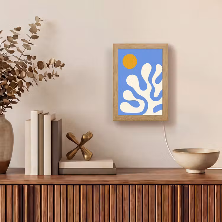 Minimalistisch - Organisch patroon - Blauw Light Box met kabel (Tafellamp) klein -sfeer2